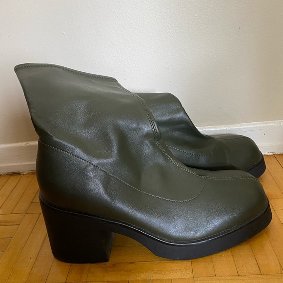 Call It Spring Jade Green Leather High heel Boots - Picture 2 of 6
